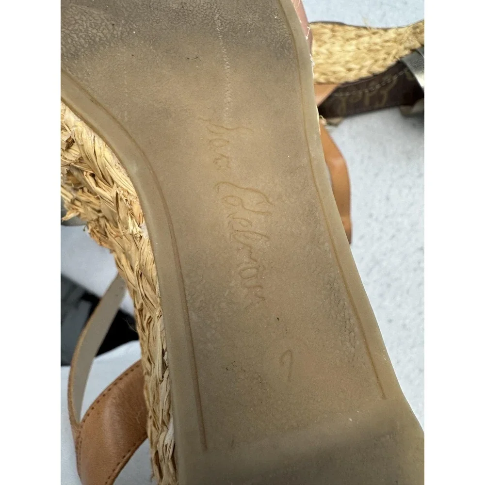 Sam Edelman Darline Espadrille Sandals Women's Size 7 Gold Leather Wedge
